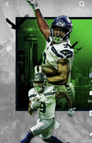 a poster of two seahawks football players with a green background