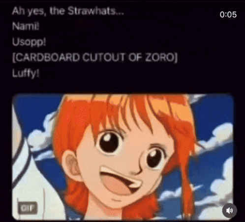 a screenshot of a video of nami from one piece talking to luffy .