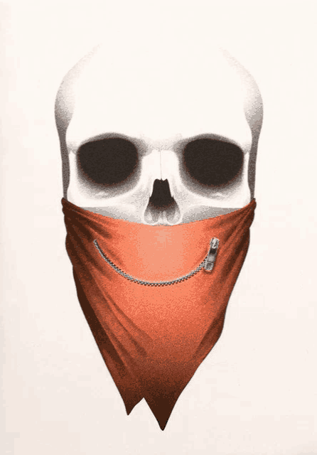 a skull wearing a red bandana with a zipper in it