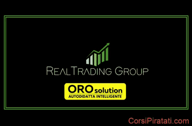 a logo for real trading group with a green bar graph