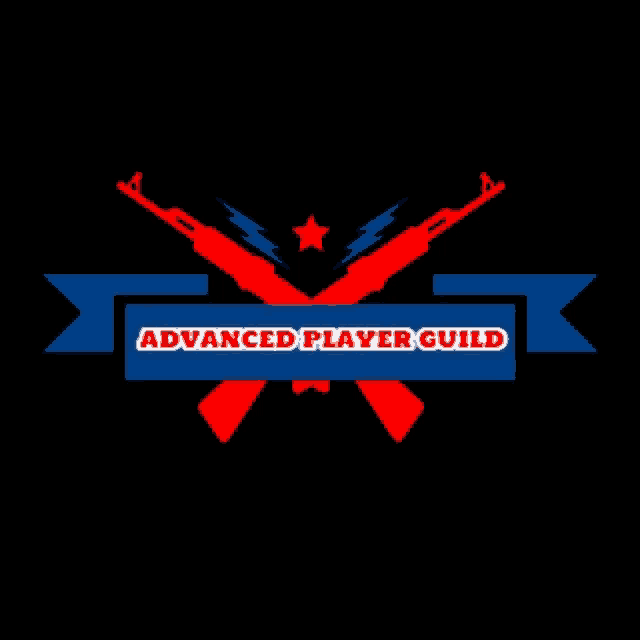 a logo for advanced player guild with two guns crossed