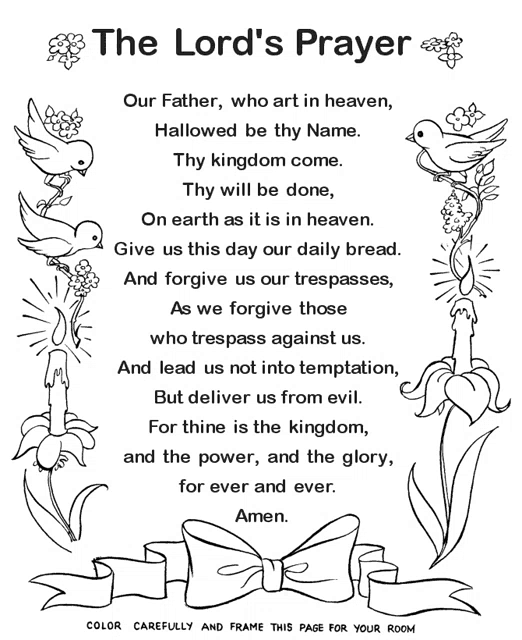 a coloring page of the lord 's prayer with flowers and candles