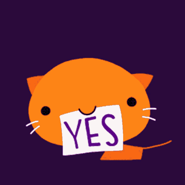 a cartoon cat with a yes sign in front of its mouth