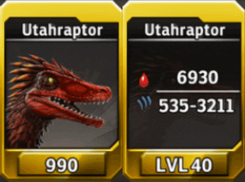 a screenshot of a game showing two dinosaurs named utahraptor and utahraptor lvl40