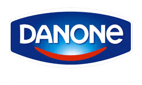 a danone logo with a red smile on it