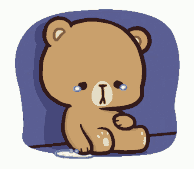 a cartoon of a teddy bear crying with tears running down its face