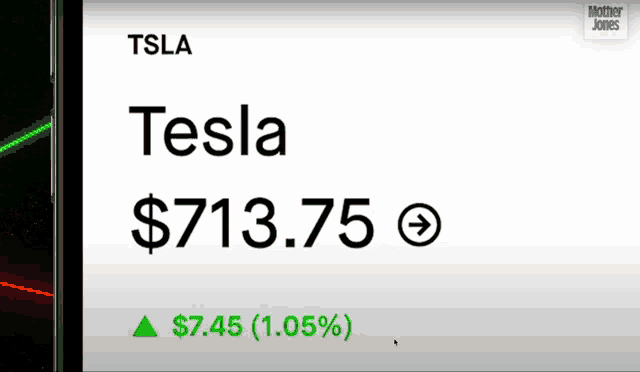 a cell phone screen shows the price of tesla , a tesla stock , at $ 73.75 .