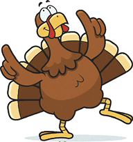 a cartoon turkey is giving a thumbs up sign .