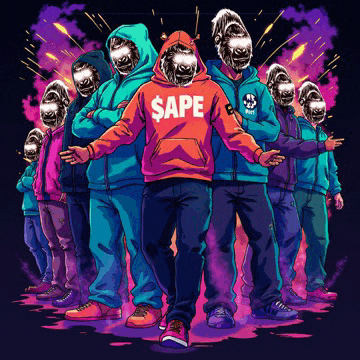 a group of people with gorillas on their faces and one wearing a hoodie that says $ ape