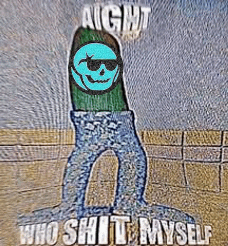 a cartoon of a man with a skull on his back and the words " aight who shit myself " on the bottom