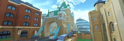 a computer generated image of a city with a castle in the middle