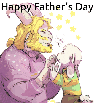 a happy father 's day greeting card with a drawing of a goat and a child