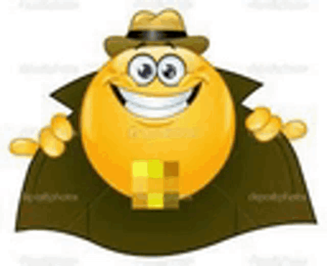 a cartoon smiley face is wearing a hat and holding a gift box .