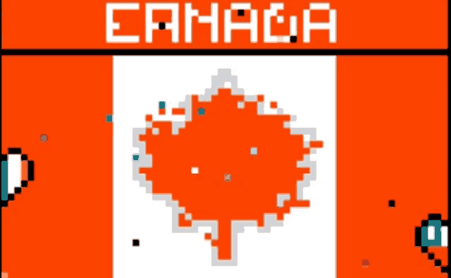 a pixel art of a maple leaf with the word canada written above it