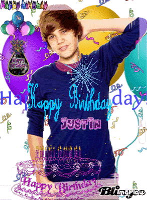 a picture of justin bieber with the words happy birthday justin on it