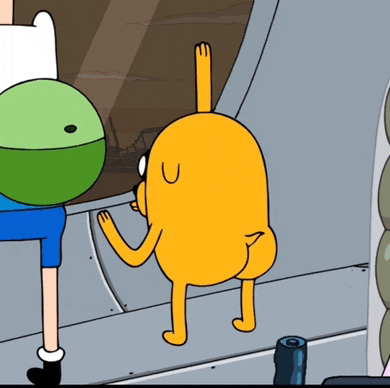 a cartoon character with a yellow butt is standing next to finn