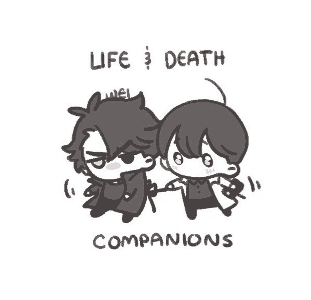 a drawing of two people holding hands with the words life and death companions