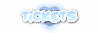 a blue heart with the word tickets in white letters