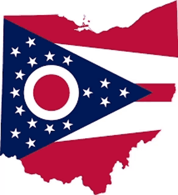 a map of the state of ohio with a flag inside of it