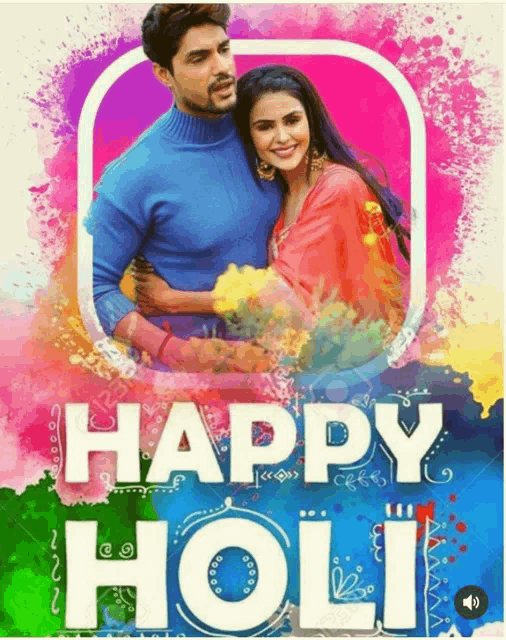 a poster for happy holi with a man and woman on it