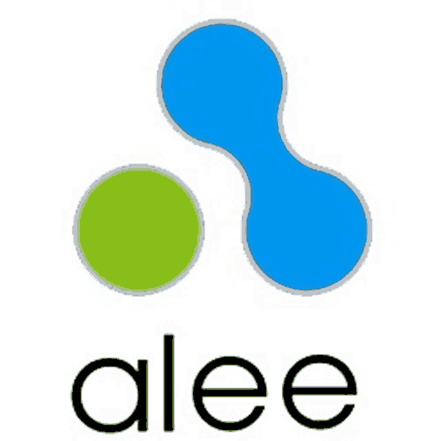 the alee logo has a blue and green circle on it