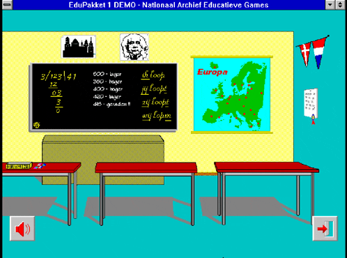 a computer screen showing a classroom with a map of europe