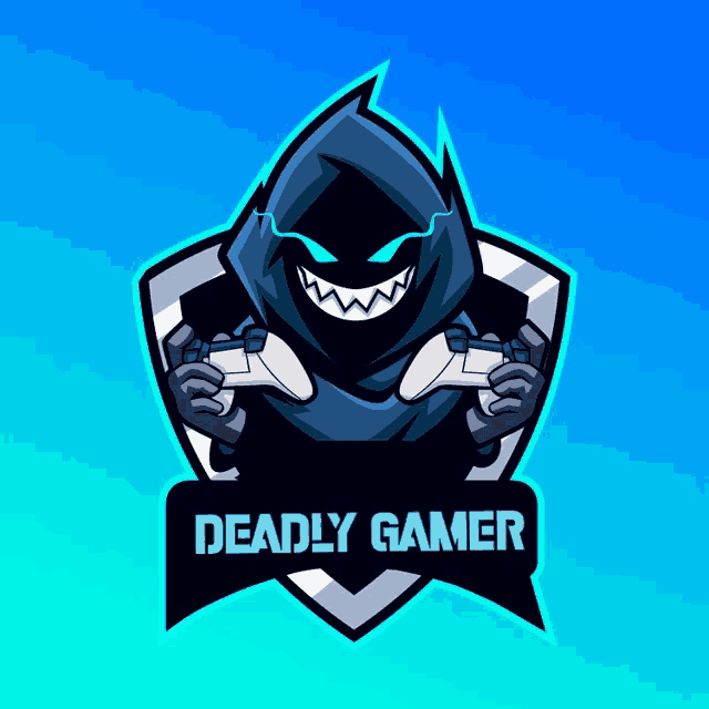 a logo for deadly gamer shows a hooded figure holding a game controller