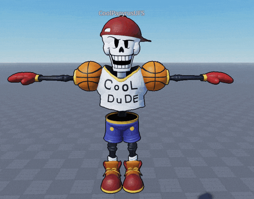 a 3d model of papyrus wearing a cool dude shirt