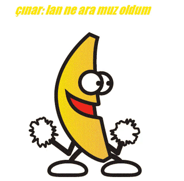 a cartoon drawing of a banana with cheerleaders arms and legs