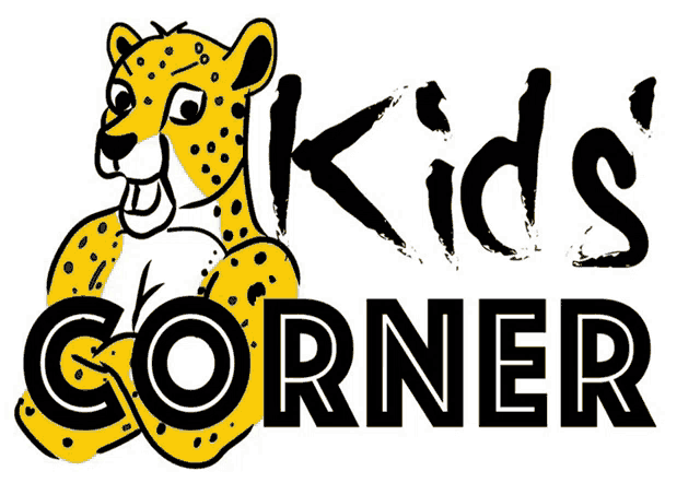 a logo for kids corner with a cheetah