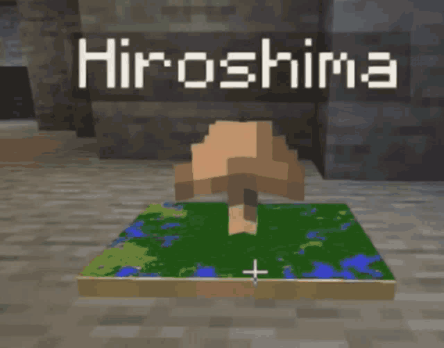 a mushroom is sitting on a map with the word hiroshima written above it