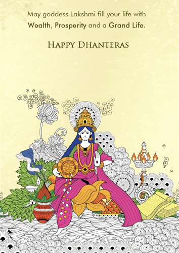 a happy dhanteras card with a drawing of a woman