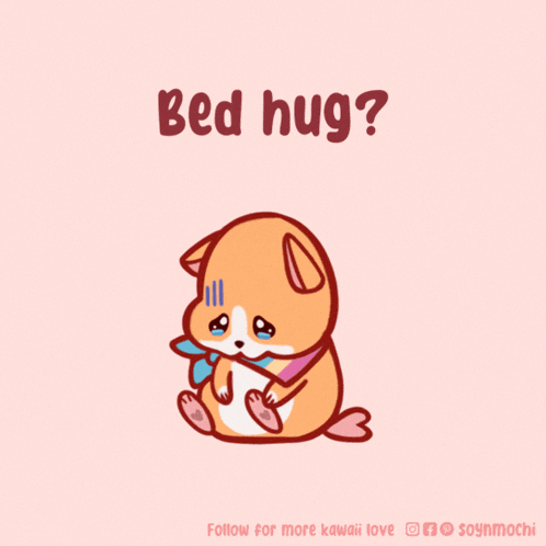 a cartoon of a dog with the words bed hug written above it