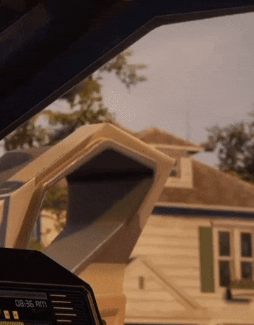 a treadmill displays the time of 8:36 am in front of a house