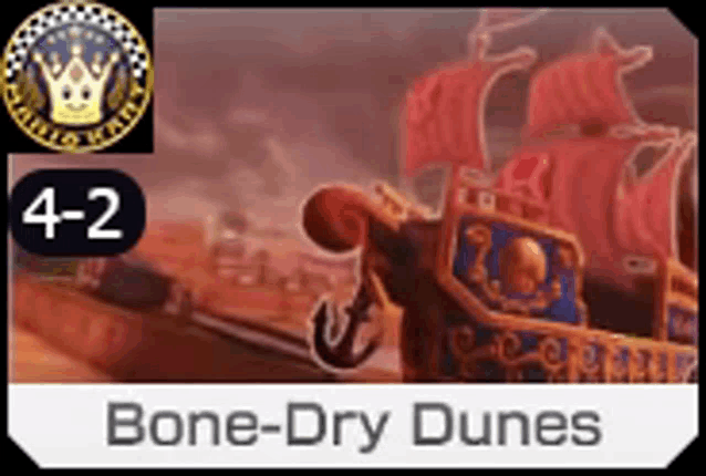 a picture of a ship with a skull on it and the words bone-dry dunes on the bottom