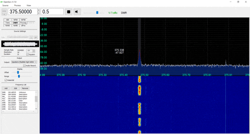 a computer screen shows a spectrum with 375.50000 at the top left