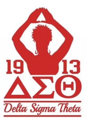 a delta sigma theta logo with a woman in a triangle