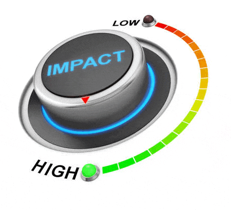 a button with the word impact on it and a rainbow colored circle around it