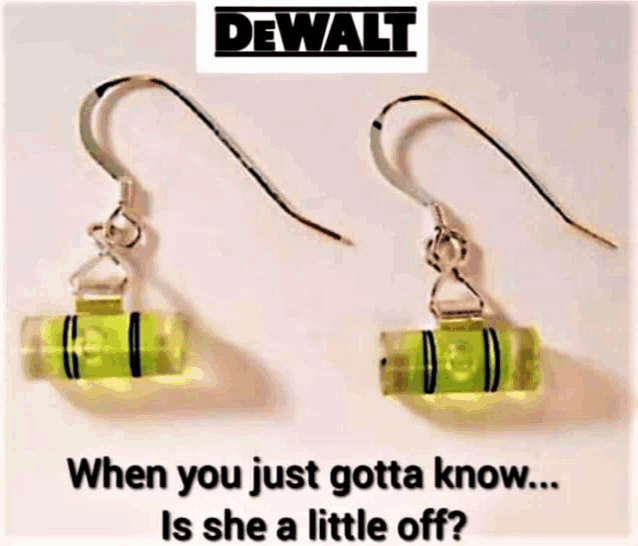 a pair of earrings with a dewalt logo on it