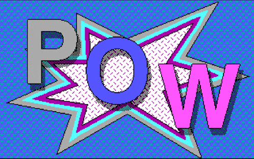 the word pow is on a blue background with a star