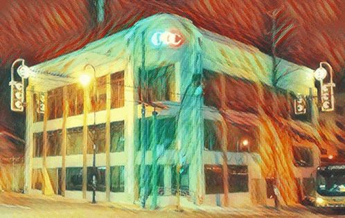 a painting of a building that says ccc on it