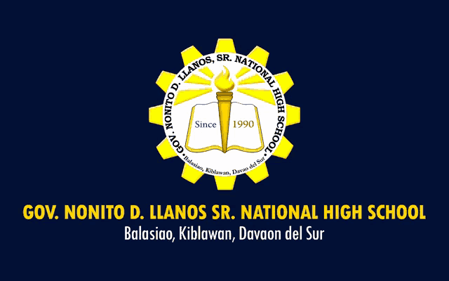 gov. nonito d. llanos sr. national high school logo on a blue background