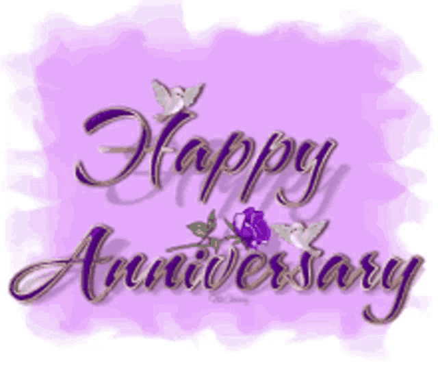 a purple background with the words happy anniversary and a rose