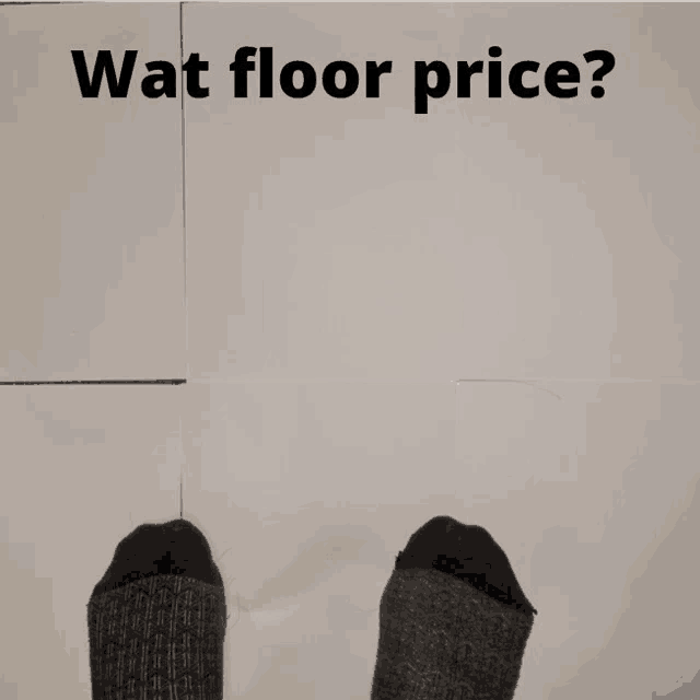 a person 's feet are standing on a tiled floor with the words wat floor price written on it