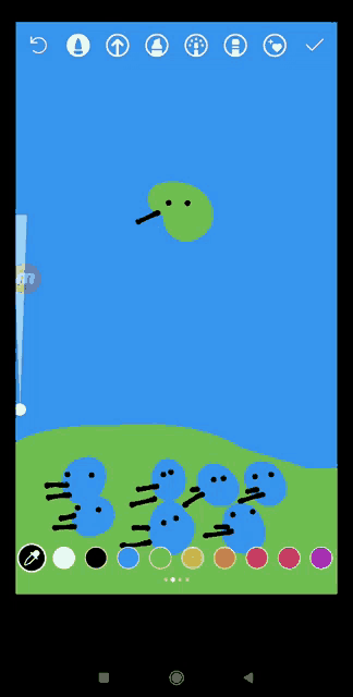 a phone screen shows a cartoon drawing of a green island with a bird on it