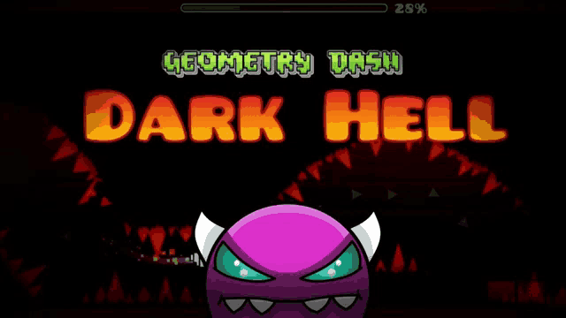 a screenshot of geometry dash dark hell with a purple monster