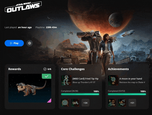 a screenshot of a game called star wars outlaws showing rewards and achievements