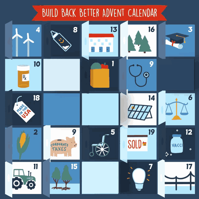 a calendar that says build back better advent calendar on the top