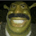 shrek from shrek with a mustache is smiling .