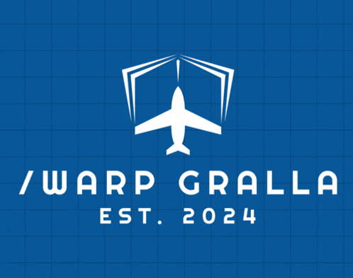 a blue background with the words / warp gralla est 2024 on it